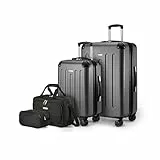 Amazon Basics Ensemble de Bagages Rigides, 4 Pièces, Grande Valise, Bagage Cabine, Sac Fourre-Tout, Sac de Voyage Compact, Extensible, 4 roulettes Pivotantes, Noir
