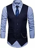 Showu Paisley Gilet Homme sans Manches Slim Fit Ancien Rétro Double Boutonnage Costume Blazers (Marine, L)