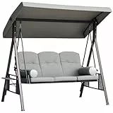 Outsunny Balancelle de Jardin 3 Places Grand Confort Toit Inclinaison réglable Coussins Plateaux rétractables Polyester filé Gris Clair