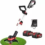 Débroussailleuse électrique 21 V avec 2 batteries de 2000 mAh sans fil avec hauteur réglable et tête pivotante, convient pour les jardins (vert)