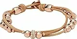 Fossil Bracelet Pour Femmes , 19 Cm Bracelet En Cuir Véritable, Beige, Marron, Or Rose, JA6539791