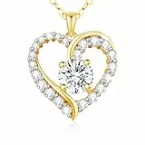 LAVUMO Collier Femme Argent 925 Plaqué or 14 Carats Pendentif Zircone Cubique 5A Amour Bijoux Cadeau pour Femmes Petite Amie Maman Cadeaux d'anniversaire Noël Saint Valentin Fête des Mères