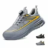 GemChve Chaussures de Sécurité pour Hommes et Femmes, Chaussures de Basket Légères avec Coussin d'air Gray 38EU