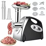 Hachoir Viandes Électrique, 2800W Hachoir Électrique, 3 en 1 Hachoir à Viande Acier Inoxydable avec 3 plaques de Broyage en Acier Inoxydable et Kubbe, Hachoir a Viande pour Légumes Saucisses (Noir)