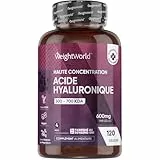 Acide Hyaluronique en Gélules 600mg, 120 Gélules Vegan pour 4 Mois, Acide Hyaluronique Avec 500-700 kDa sous Forme d'Hyaluronate de Sodium, Alternative aux Comprimés, Serums & Poudres
