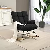 Aunekiv Fauteuil à bascule, moderne, noir, avec accoudoirs, patins en bois, pour salon, chambre à coucher, chambre de bébé, relaxation, lecture