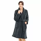 HOMELEVEL Robe de chambre femme - Peignoir d'intérieur long en polaire sherpa microfibre avec poches et ceinture - Peignoir polaire femme hiver