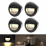 FWoche 3W Applique Encastré Murale, Lumières d'escalier rond, Blanc chaud applique avec boîte encastrée, 230V 65mm eclairage mural alu etanche escalier encastrable marchepied, noir（Paquet de 4）
