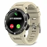 Bebinca Montre connectée Smartwatch Sports pour Hommes 1.3' Passer et recevoir des appels Mains Libres Microphone Bluetooth, Écouter de la Musique Haut-Parleur 128 M 5ATM Étanche (Beige)