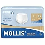 MOLLIS Culotte Incontinence Adulte & Post-Accouchement pour Hommes et Femmes, Sous-vêtements Protection Jetables, Protection contre les Fuites Urinaires Légères, Contrôle Odeurs, Taille L, 16 Unité