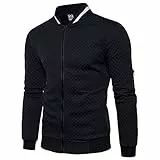 Veravant Sweat-Shirt Homme Manches Longues Pull Uni Zippé Bomber Blouson Veste Sport - Noir - Large