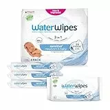 WaterWipes Sensitive+ Newborn & Baby Wipes, 240 unités (4 paquets), 3-en-1 nettoie, soigne, protège, 99,9% d'eau, non parfumées