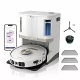 Shark PowerDetect Aspirateur Robot Laveur – Base autovideuse nettoyante de 60 jours – Navigation 3D LiDAR – WiFi/App – 1 cartouche anti-odeur, 3 pads standard et 1 anti-microbien, 1 brosse – Blanc