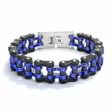 ATEIELLI Homme Bracelet en Acier Inoxydable Bicolore Moto Chaîne Noir 22cm B300 (Bleu-Large)