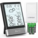 LIORQUE Station Météo Sans Fil avec Capteur, Thermomètre Hygromètre Baromètre Intérieure Extérieure Température Prévisions Météorologiques, LCD Ecran Rétro éclairage Horloge Numérique Alarme Snooze