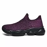 GemChve Basket Femme Respirantes Chaussures de Running Marche Sport Travail Légères Sneakers Blackpurple 37