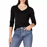 Amazon Essentials Pull Léger à Manches Longues, Col en V, Coupe Classique (Disponible en Grande Taille) Femme, Noir, XL