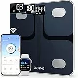 RENPHO Balance Connectée Balance Pèse-personne Wi-Fi pour Mesurer la Graisse Corporelle, Balance de Composition Corporelle avec Application pour Smartphone, Technologie Step-On, Noir, Elis 1