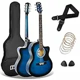 3rd Avenue Pack Guitare Acoustique À Pan Coupé 4/4 Taille Standard pour Débutants, Housse, Sangle, Médiators et Jeu de Cordes de Rechange – Bleu