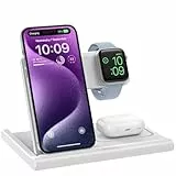 EXW Station de Charge, Chargeur à Induction 3 en 1 Chargeur sans Fil Compatible avec iPhone 17/16/15/14/13/12 Série, Apple Watch 10/9/8/7/6/SE/5/4/3, AirPods 2/3/4/Pro-Blanc
