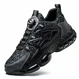 GemChve Chaussures de Sécurité Hommes Légère Respirantes Femme Basket Securite Embout en Acier Antidérapante Confortable Chaussures de Travail Black 46 EU