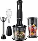 Russell Hobbs Mixeur Plongeant [Multifonction 3en1: Hache, Fouette, Mixe] Noir mat (500ml, pour smoothie, sauces etc, Puissant, Bol mixeur/doseur sans BPA compatible Lave Vaisselle) 24702-56