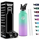 HoneyHolly Gourde Isotherme Enfant 500ML, Réutilisable, Gourde Avec Paille, sans BPA Bouteille d'eau, Anti-Fuite, Isolation sous Vide en Acier Inoxydable à Double Paroi, pour Enfants, Adultes