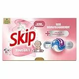 SKIP - Lessive Capsules - Tout en 1 - Peaux Sensibles - Propreté Impeccable et un Linge éclatant- Testées Dermatologiquement - Lot de 3x36 lavages