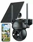Xega Camera Solaire Exterieur WiFi sans Fil, 2K PTZ IP Camera Surveillance Vision Nocturne Colorée, Détection Humaine PIR, Étanche IP66, Audio Bidirectionnel Alerte instantanée, Cloud/TF Stockage