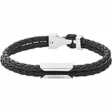 Diesel Bracelet Pour Hommes Stackables, L 18.5Cm Bracelet En Cuir Noir, DX1247040