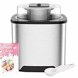 Vpcok Direct Machine à crème glacée 2L pour crème glacée 12 W avec bouche sur le grand couvercle visible 220 V, machine à crème glacée avec pelle en acier inoxydable crème glacée spéciale et recette
