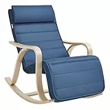 SONGMICS Fauteuil à Bascule en Bois de Bouleau, Chaise Berçante avec Repose-Pied Réglable sur 5 Hauteurs, Housse en Coton, Capacité de Charge 150 kg, Bleu Minuit LYY041Q01, 67 x 116 x 88 cm