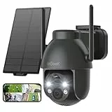 ieGeek 2K Camera Surveillance WiFi Exterieure sans Fil - 360° PTZ Camera Exterieur sans Fil Solaire Vision Nocturne Couleur, Détection Humaine PIR (Noir)
