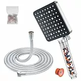 Pommeau de Douche avec Tuyau 1.6m,YEAUPE PRO Filtre Pommeau Douche Haute Pression Anti Calcaire, Pommeau douche Economie deau 6 Modes 2 sacs de boules filtrantes,Douchette Douche Salle de Bain,Chromé