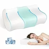 JINXIA Oreiller Rafraîchissant en Mousse à Mémoire de Forme, Oreiller Orthopédique Ergonomique pour Soutien du Cou, Oreiller Cervical pour Dormeur sur Le Côté/Dos/Ventre,Blanc