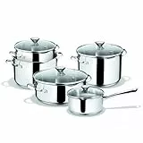 Lagostina Smart Batterie de Cuisine pour Induction, Gaz et Four en Acier Inoxydable 18/10, 9 Pièces, Fond Lagoseal Plus Triple Couche, avec 3 Faitouts , 1 Marmite, 1 Casserole et 4 Couvercles