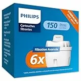 Philips Water Cartouches filtrantes de rechange Filtration avancée, paquet de 6, compatibles Brita, réduisent les MICROPLASTIQUES, le CHLORE, le CALCAIRE, les MÉTAUX LOURDS