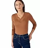 Damart - T-Shirt Dentelle Thermolactyl Invisible, Femme, Marron, Taille M, Manches Longues