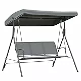 Outsunny Balancelle de Jardin 3 Places Grand Confort Toit Inclinaison réglable Assise et Dossier Ergonomique Acier textilène Gris