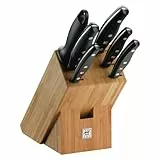 ZWILLING Bloc de Couteaux (7 Pièces), Bloc en Bambou, Acier Inoxydable, Manche Noir, série Twin Pollux