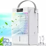 Climatiseur Mobile 1500ML, 4 en 1 Refroidisseur d'air avec Brumisation, 4 Vitesses, 7 Colorées, 2/4/6H Minuteur, Mini Climatiseur Portable Silencieux pour la Maison et Cuisines