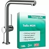 hansgrohe Talis M54 - Mitigeur de cuisine avec douchette extractible, 1 jet, Robinet avec hauteur sous bec 270 mm, Robinetterie avec bec pivotant et extensible, Chromé, 72808000