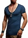 Leif Nelson pour des Hommes Oversize T-Shirt inférieur Col en V Shirt Basic LN6280; Taille M, foncé