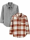 Simple Joys by Carter's Chemise tissée à manches longues Garçon, Lot de 2, Gris/Pourpre Écossais, 8 ans