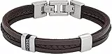 Fossil Bracelet homme en acier inoxydable ou en cuir avec fermoir rabattable
