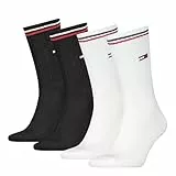 Tommy Hilfiger Crew Chaussettes, Blanc/Noir, 43/46 (Lot de 4) Unisexe