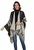 colornival Poncho Femme Hiver Élégant Châle Femme Chaud Poncho Cape Réversible Écharpe Châle Hiver Automne Cadeau de Noël pour Femme