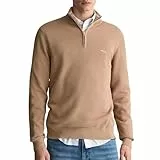 GANT Coton piqué Demi-Zip Sweater, Kaki foncé, L Homme