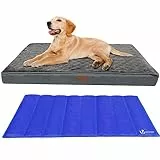 VOUNOT® Coussin pour Chien Dehoussable en Mousse avec Tapis Refraichissant 2 en 1 Matelas Lit Lavable et Tapis de Refroidissement Panier Grande Taille 115x81x9cm