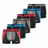 Umbro Calecon Boxer Homme Microfibre Uni (Lot de 6), Noir, Rouge, Bleu, Gris Taille XL